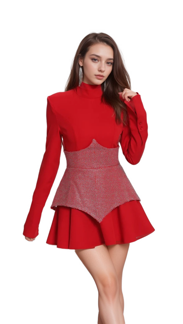 AIIZIE ATALANTA KEILANI RED LONG SLEEVE MINI BODYSUIT - product image