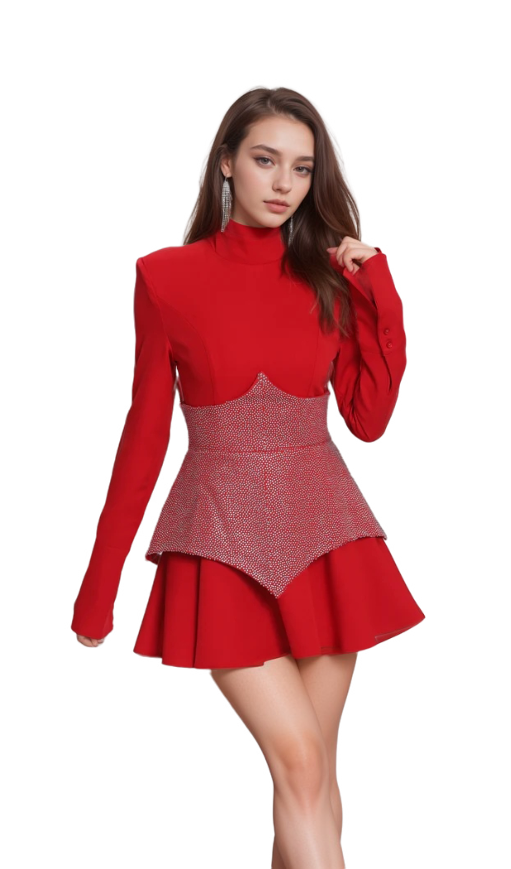 ATALANTA KEILANI RED LONG SLEEVE MINI BODYSUIT
