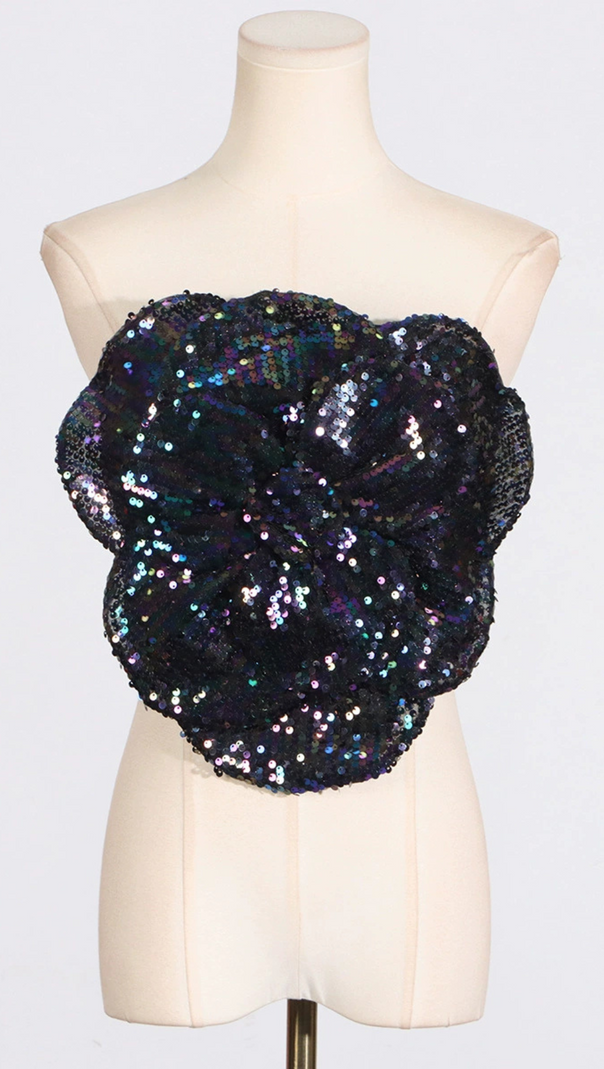 AIIZIE ANINDA SEQUIN FLOWER CROP TOP IN BLACK - product image