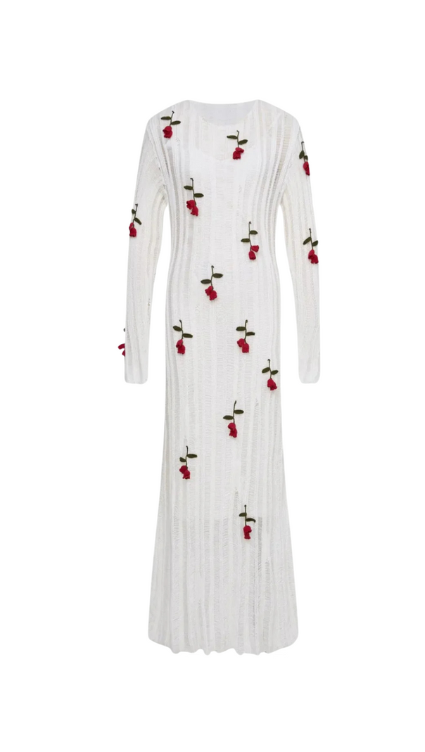 AIIZIE HILARIA ROSE HANDCRAFTED KNIT MIDI DRESS IN WHITE - product image