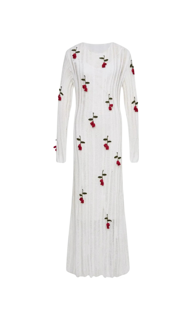 Hilaria Rose Handcrafted Knit Midi Dress in  White