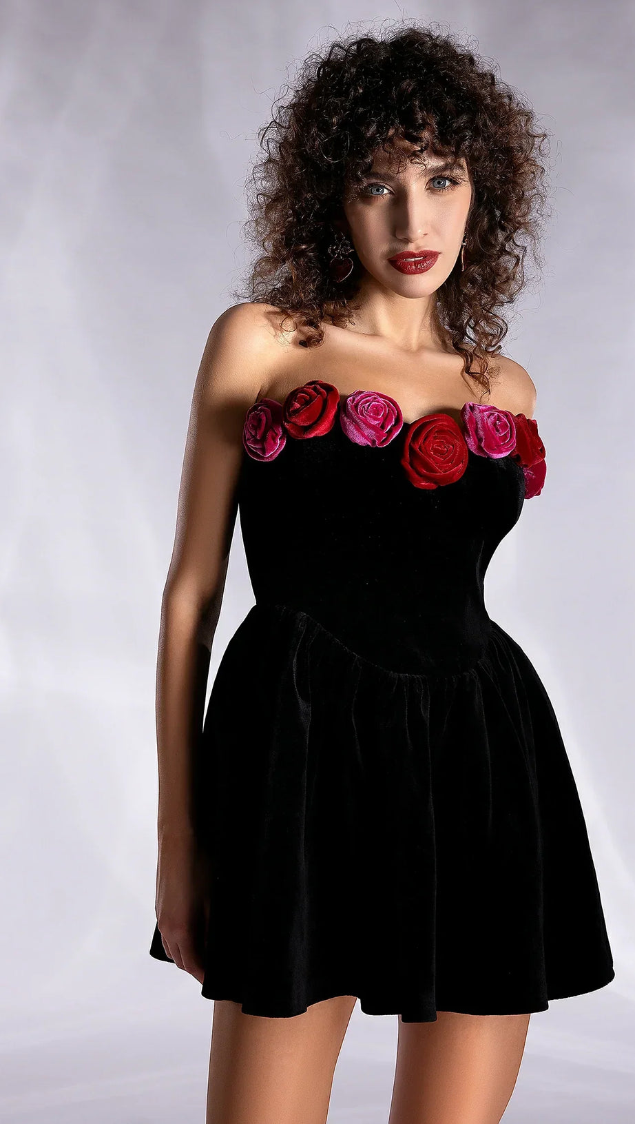 MACROULI FLORAL VELVET OFF SHOULDER MINI DRESS