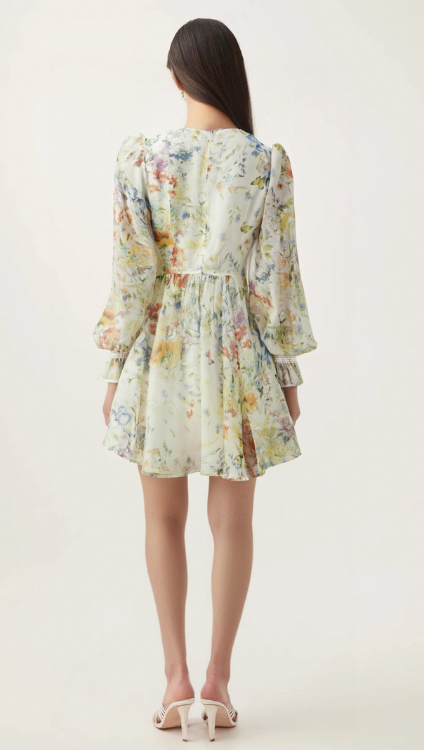AIIZIE ÉLÉONORE FLORAL-PRINT LACE-DETAIL MINI DRESS - product image