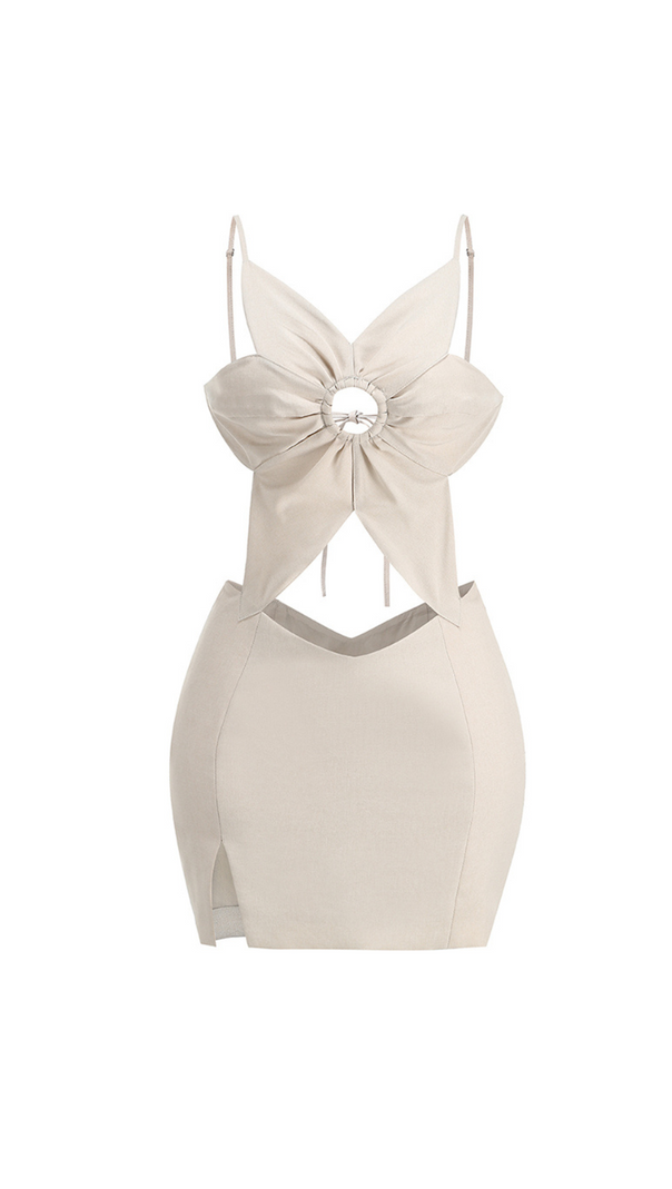 AIIZIE ALMA FLOWER DETAIL CUT OUT MIDI DRESS IN APRICOT - product image
