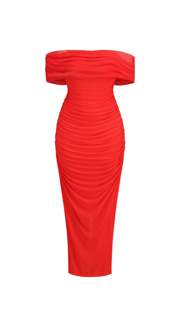 AIIZIE SHERRY OFF-SHOULDER TULLE BANDAGE MAXI DRESS IN RED - product image