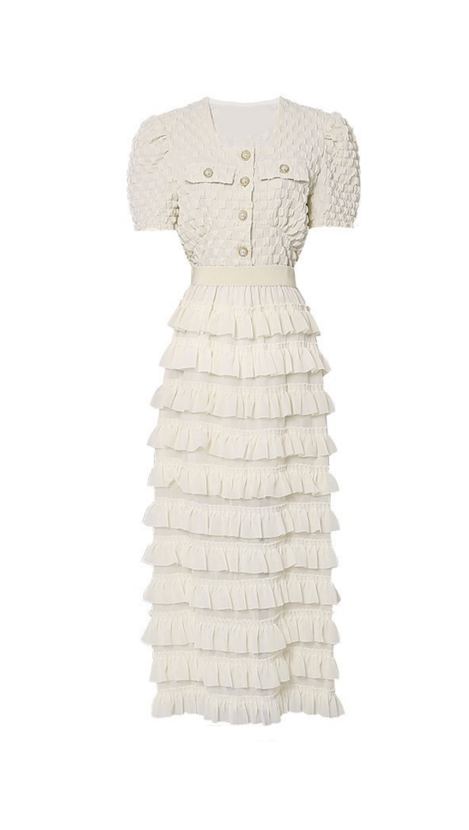 CHARLOTTE APRICOT PUFF SLEEVE RUFFLES CHIFFON MIDI DRESS