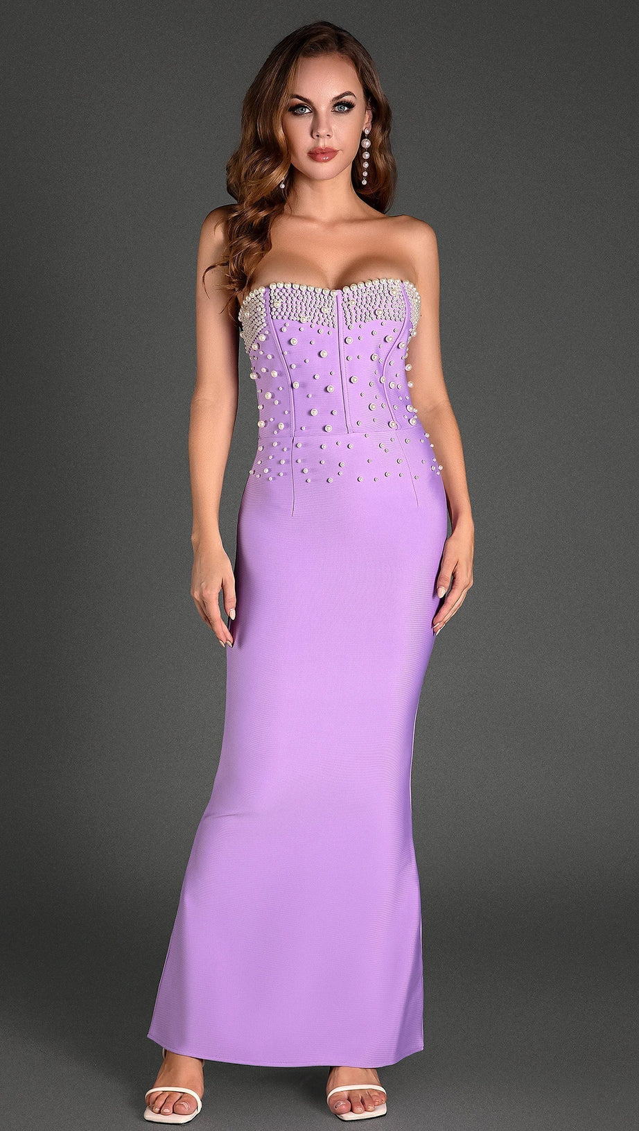 DIAMANTO OFF SHOULDER PEARL MERMAID DRESS