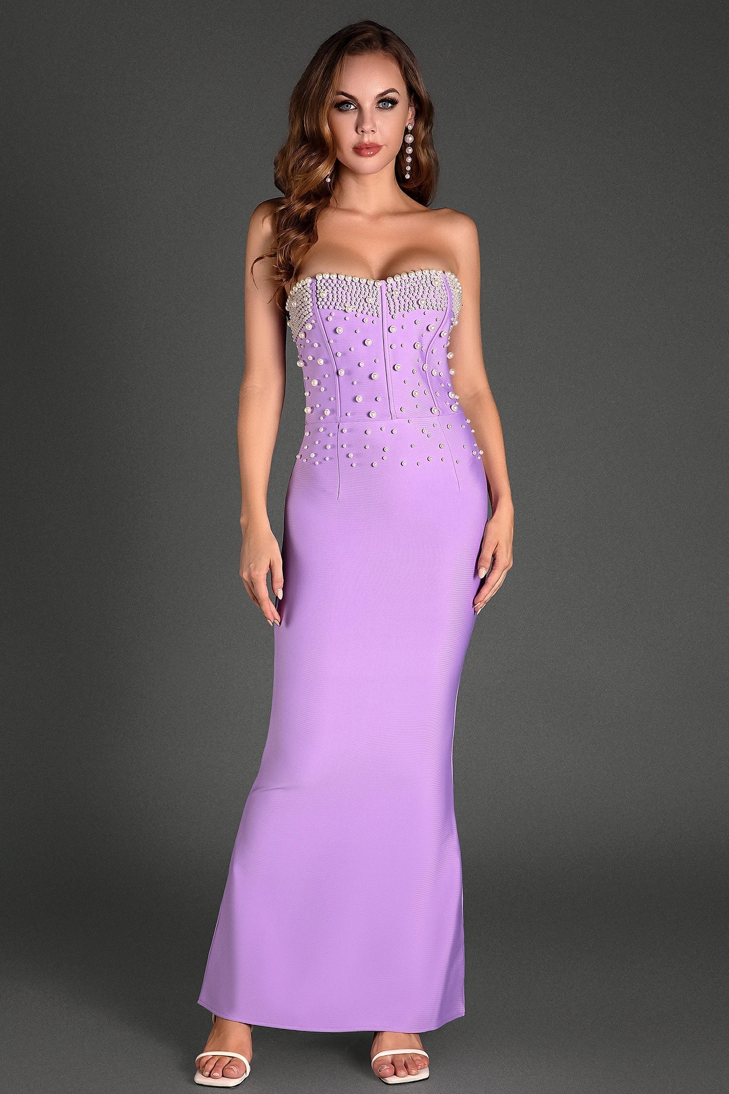 DIAMANTO OFF SHOULDER PEARL MERMAID DRESS