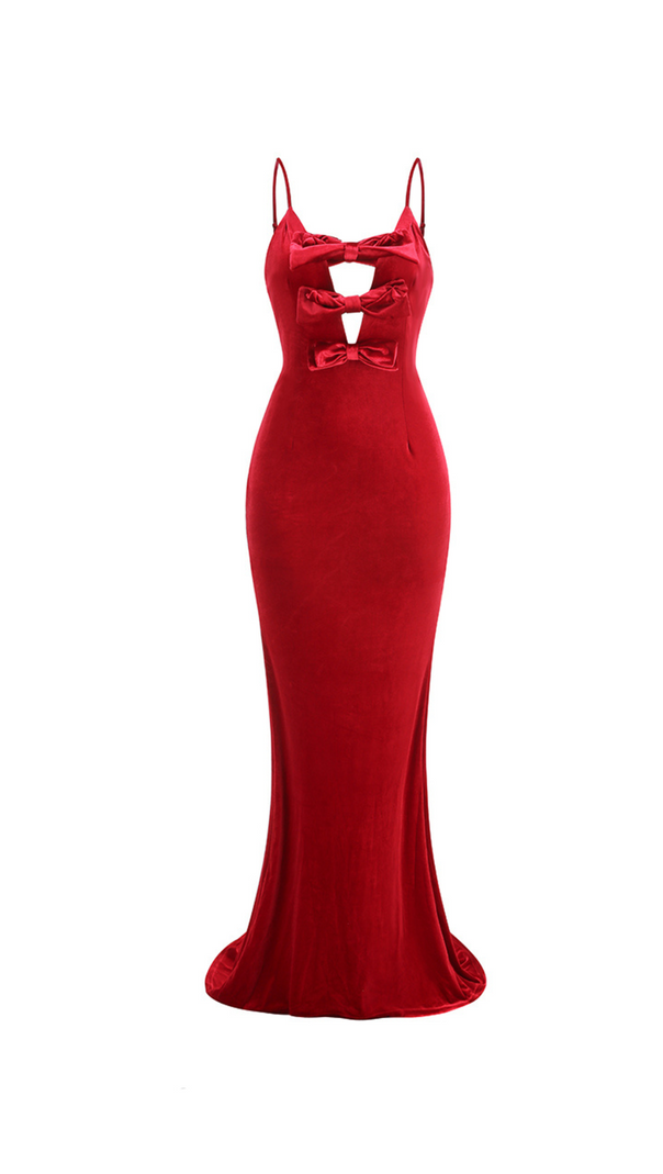 AIIZIE HILDA BOW-EMBELLISHED VELVET GOWN IN RED - product image