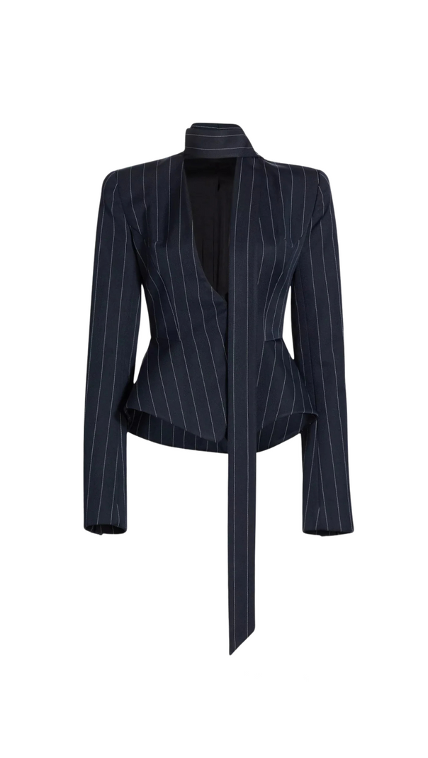 AIIZIE HIBYL PINSTRIPE SCARF BLAZER IN BLACK - product image