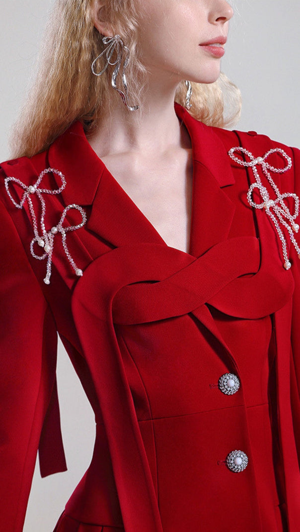 AIIZIE RED BOW DECOR JACKET DRESS - product image