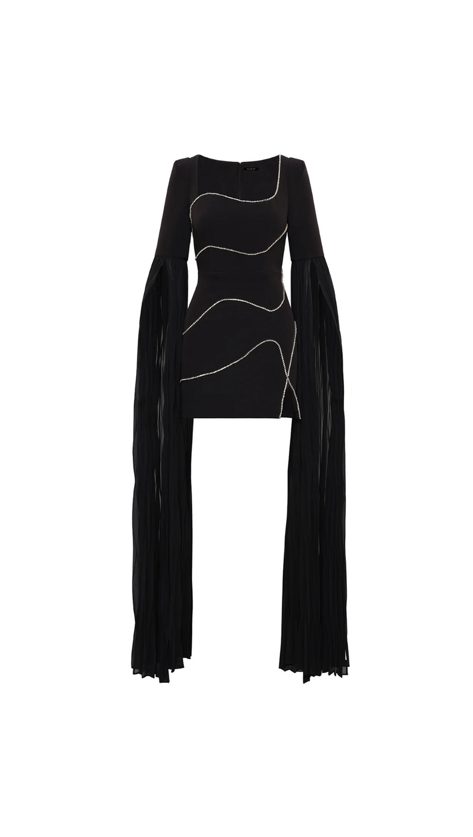 CRYSTAL-STRIPE BODYCON MINI DRESS IN BLACK