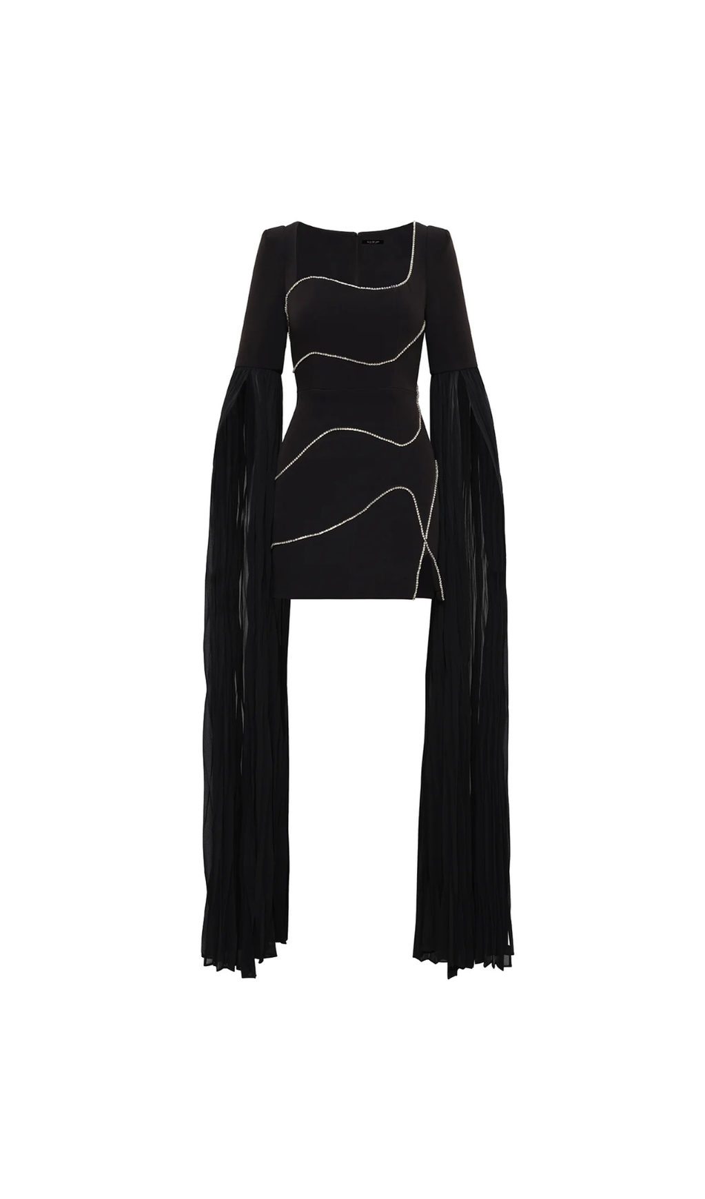 CRYSTAL-STRIPE BODYCON MINI DRESS IN BLACK