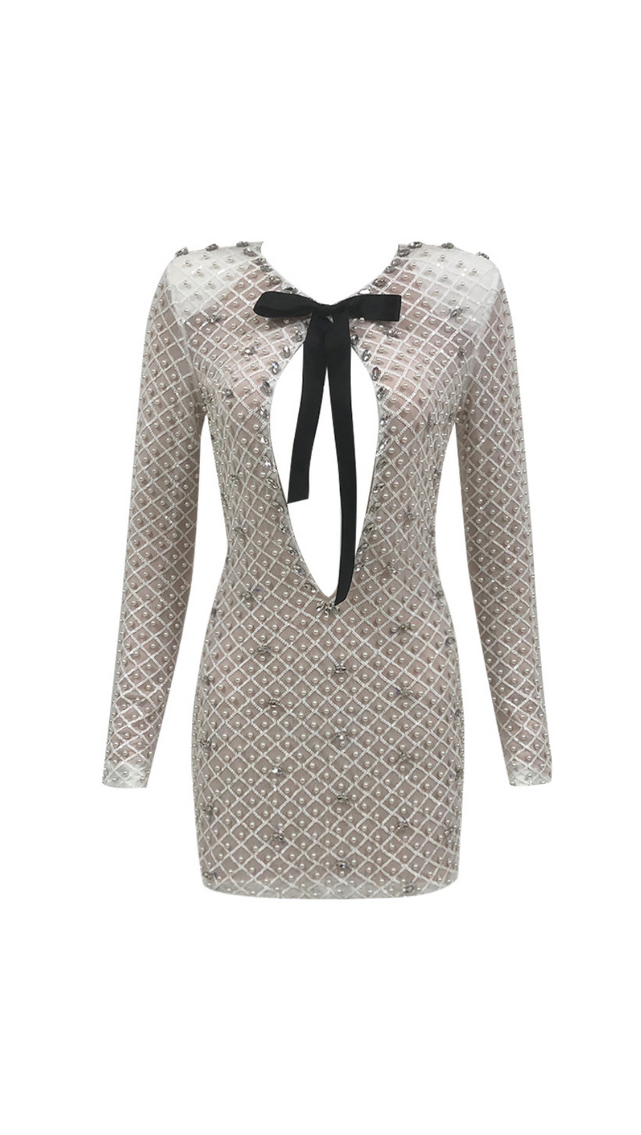 Minikleid mit Perlenverzierung und Cut-outs in Beige