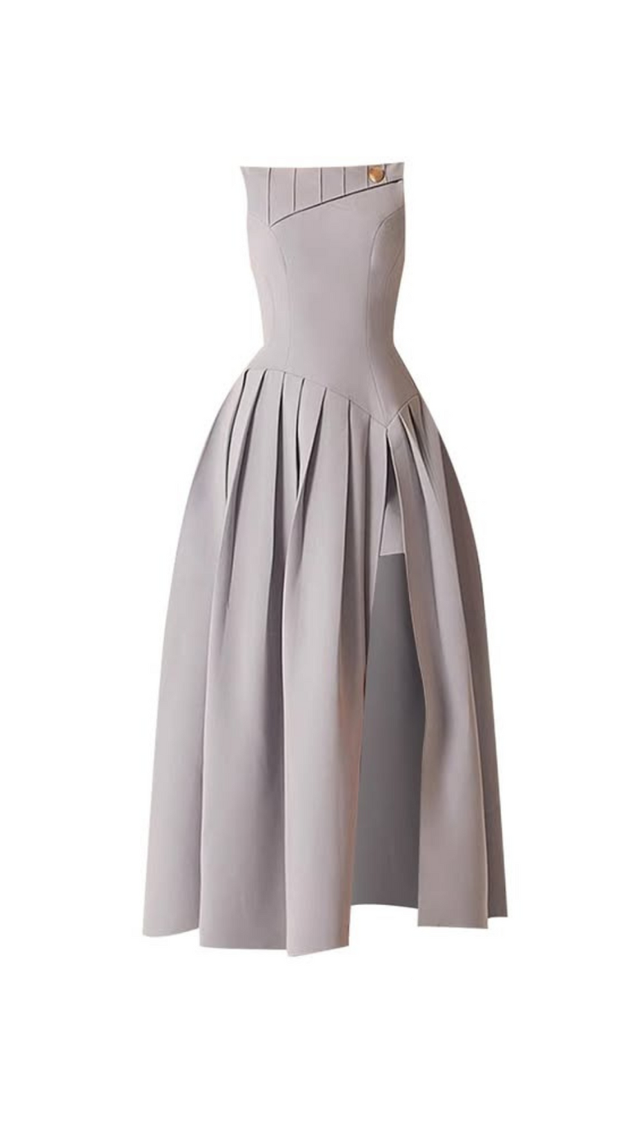 Ärmelloses, plissiertes Midikleid mit Schlitz in Grau