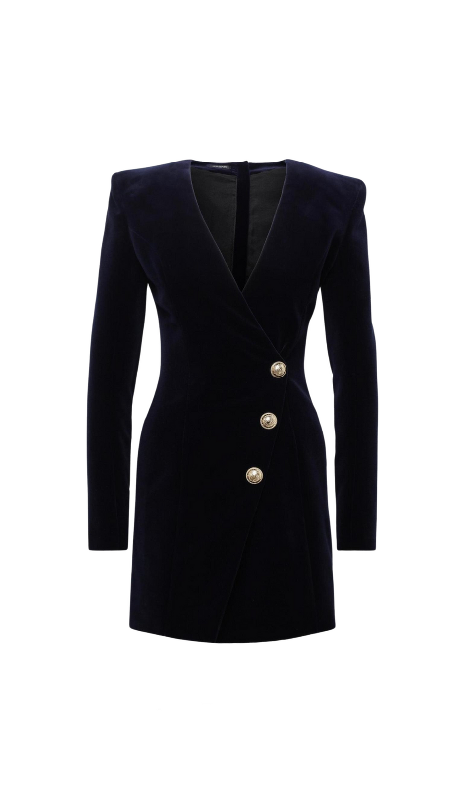HEDDA SCHWARZES SAMT-MINIKLEID MIT V-AUSSCHNITT UND METALLKNÖPFEN