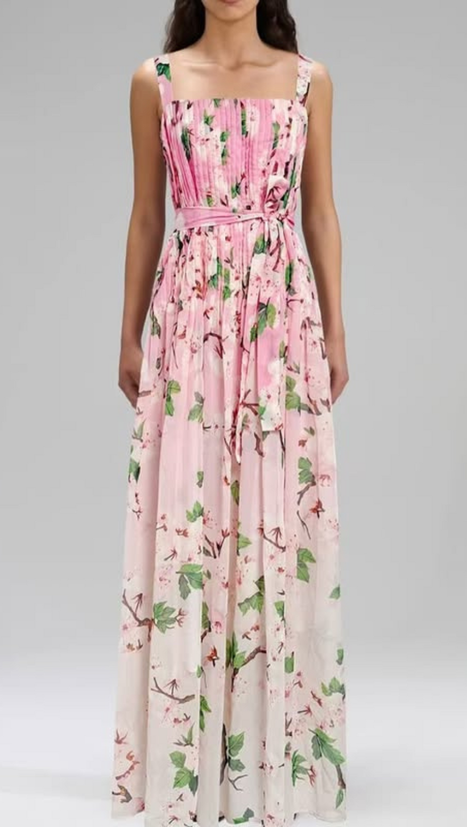 XAVIERA PLEATED SILK CHIFFON GOWN IN PINK