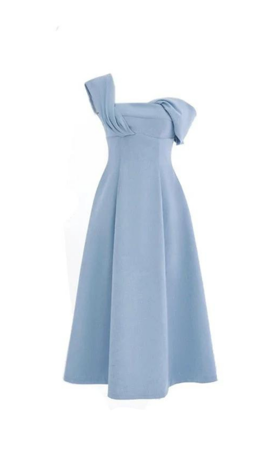 NAOMI ONE-SHOULDER STRAP MIDI DRESS IN BLUE
