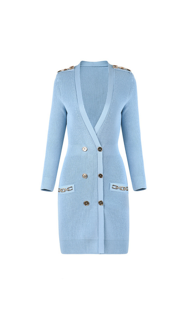 AIIZIE CAROLINE KNIT METAL BOTTOM MINI DRESS IN BLUE - product image