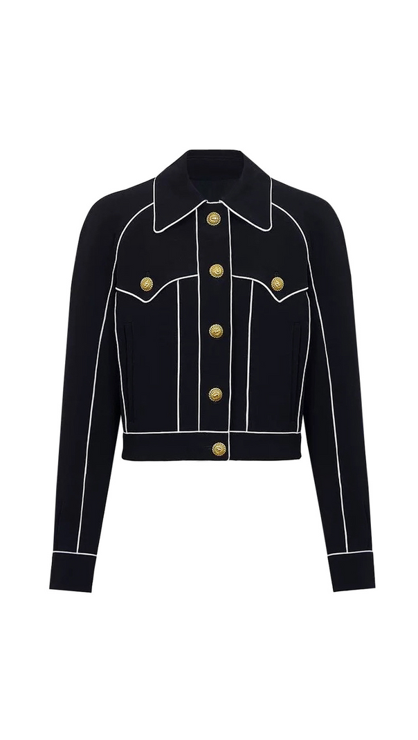AIIZIE AMITY SEVEN-BUTTON BLACK PIPED-TRIM JACKET - product image