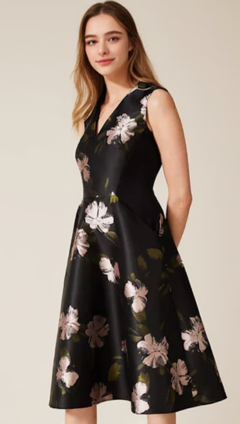 FLORAL JACQUARD MIDI DRESS IN BLACK