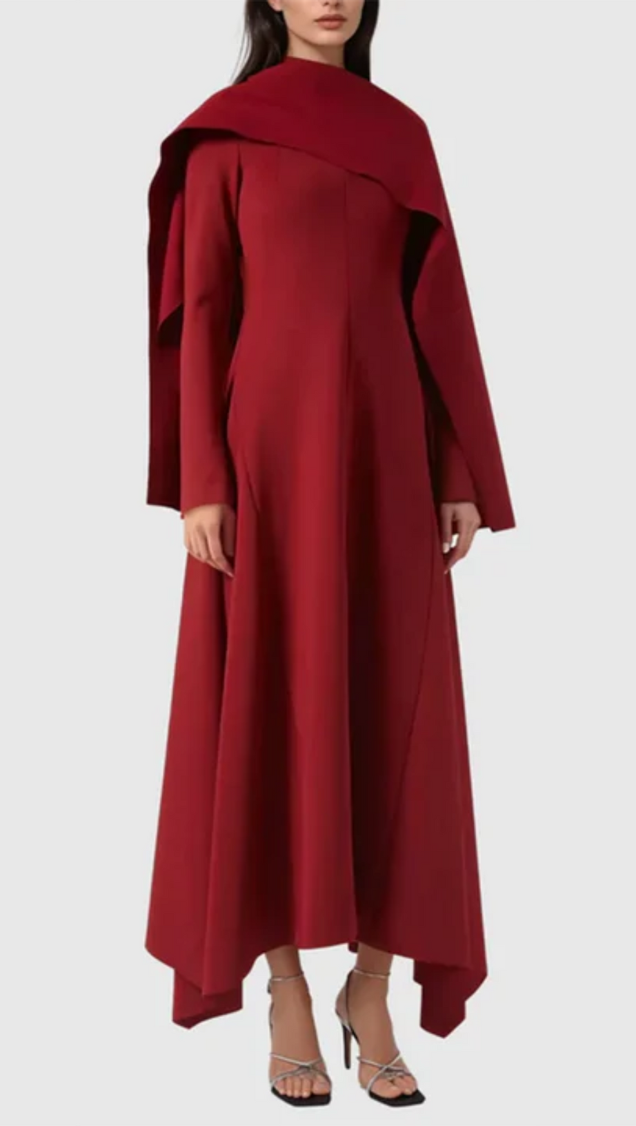 ZENOBIA SHAWL SLIT MAXI DRESS IN RED