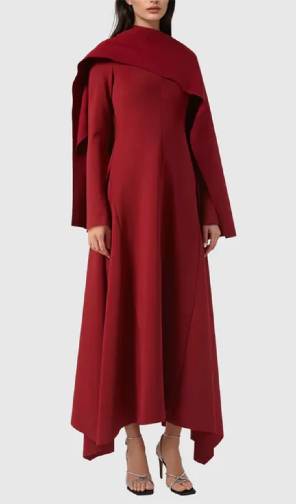 ZENOBIA SHAWL SLIT MAXI DRESS IN RED
