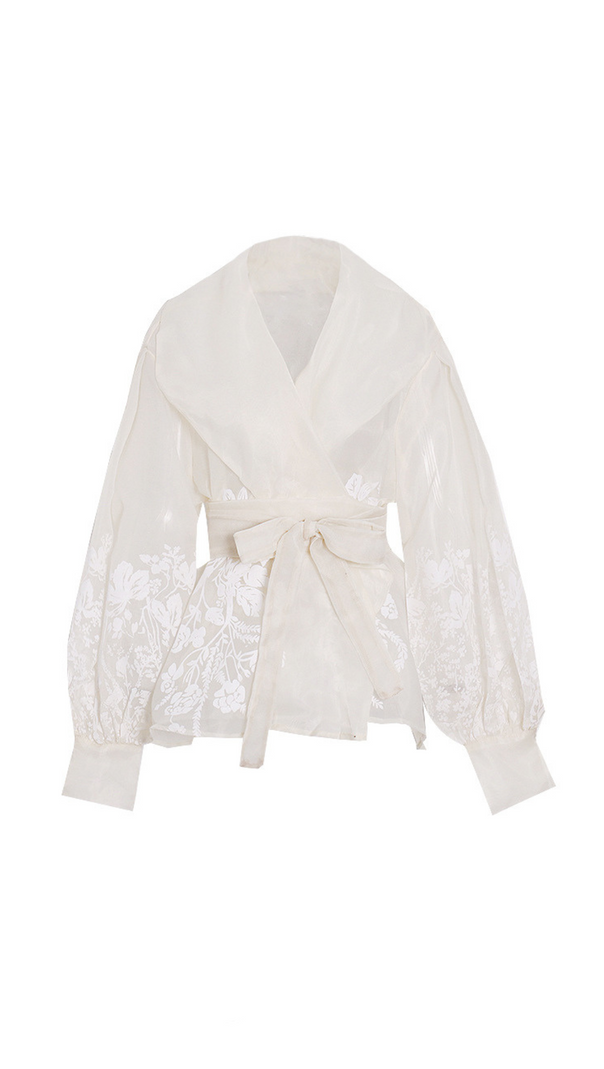 AIIZIE LANTERN SLEEVE EMBROIDERY SHIRT JACKET IN WHITE - product image