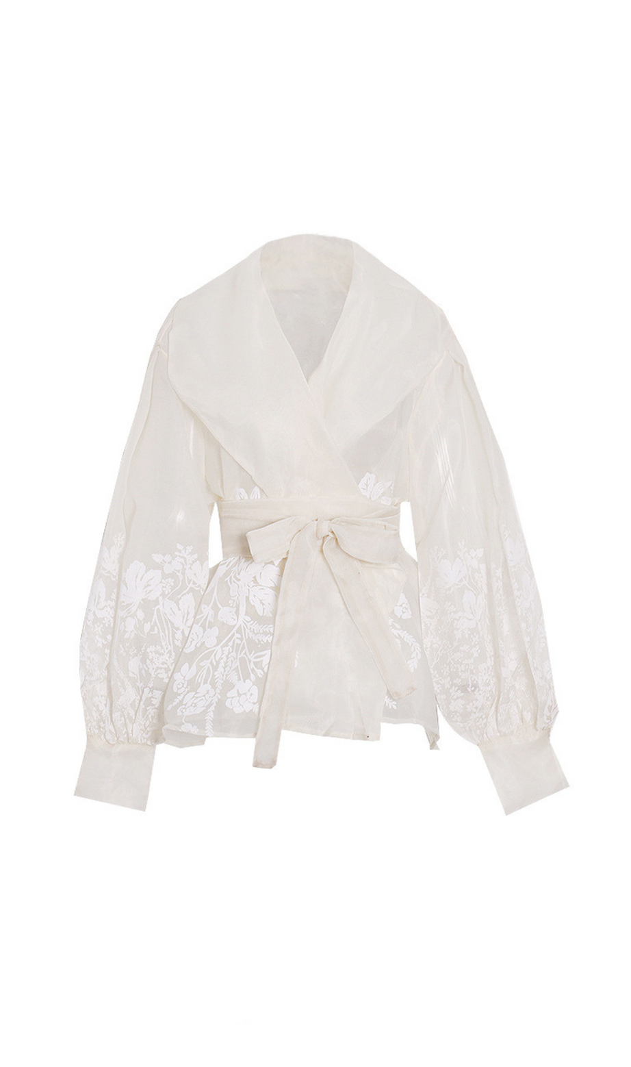 giacca camicia con ricamo a maniche a lanterna in bianco