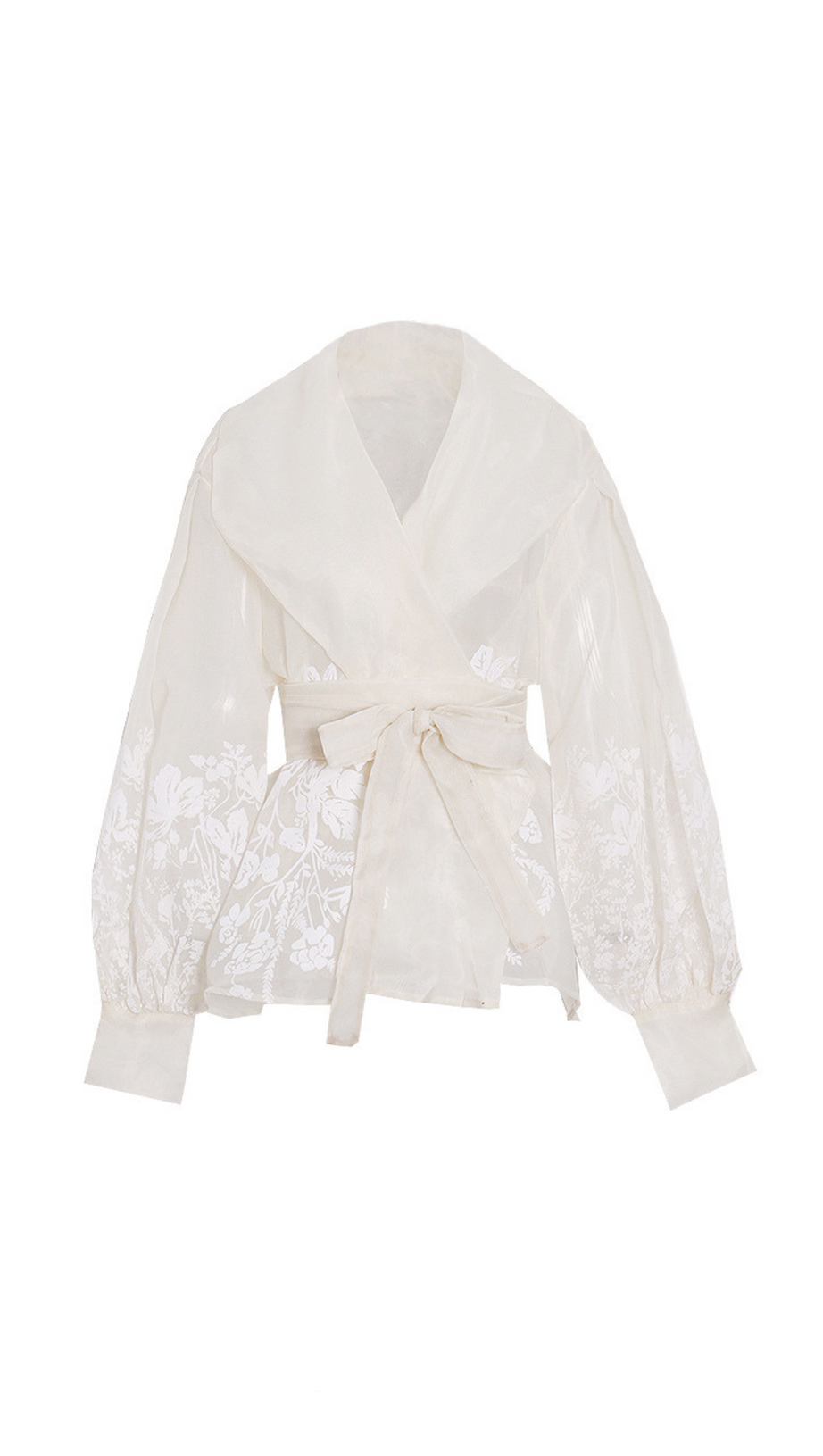 LANTERN SLEEVE EMBROIDERY SHIRT JACKET IN WHITE