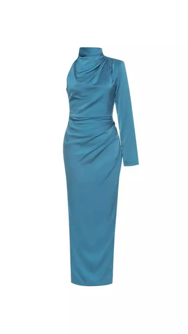 AIIZIE ONE SHOULDER SPLIT THIGH SATIN DRESS IN BLUE - product image