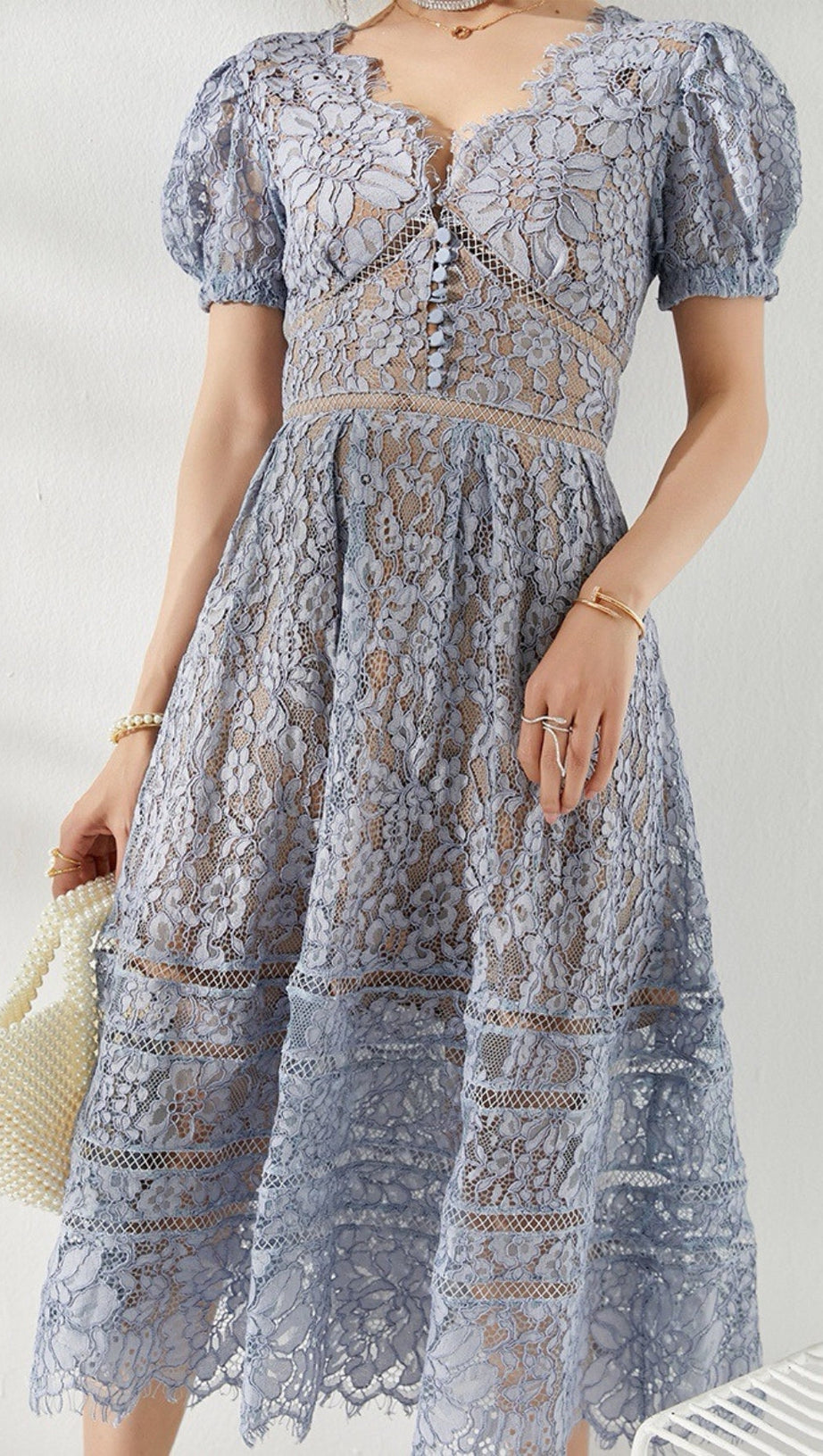 ABITO MIDI IN PIZZO A CORDA FINE