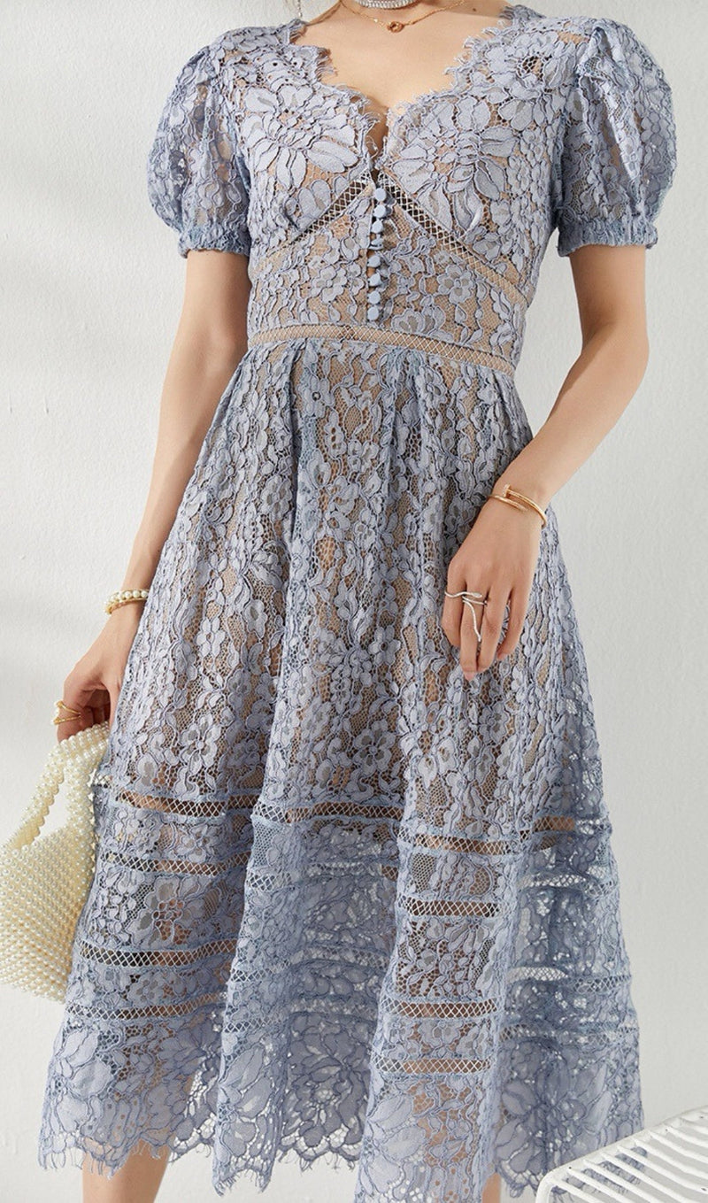 FINE CORD LACE MIDI DRESS