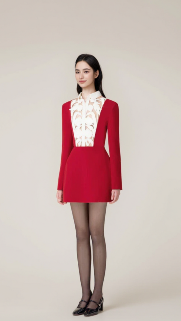 AIIZIE HOLLOW A-LINE MINI DRESS IN RED - product image