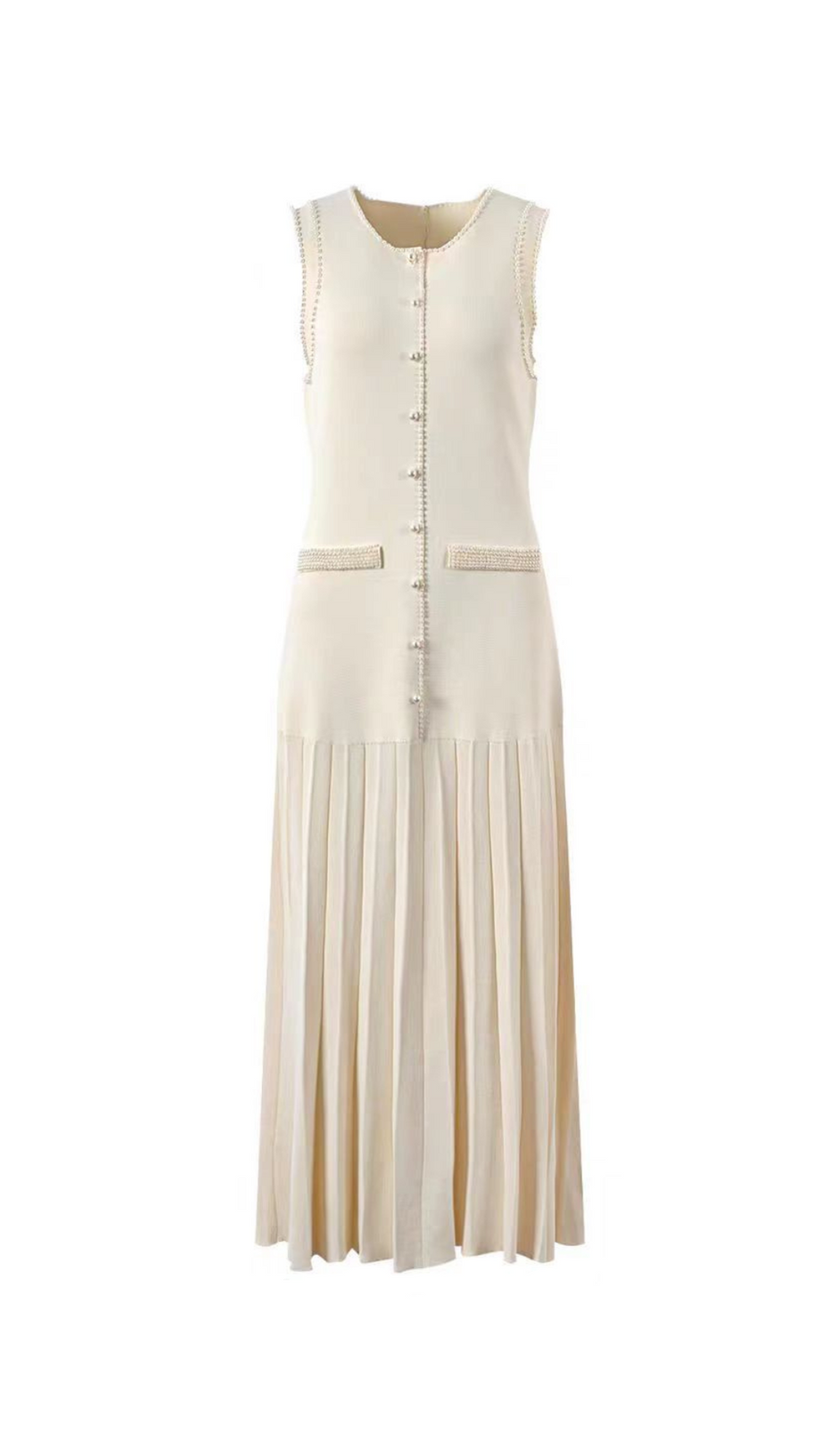 SALOME BEADED TRIM SLEEVELESS KNIT APRICOT MIDI DRESS
