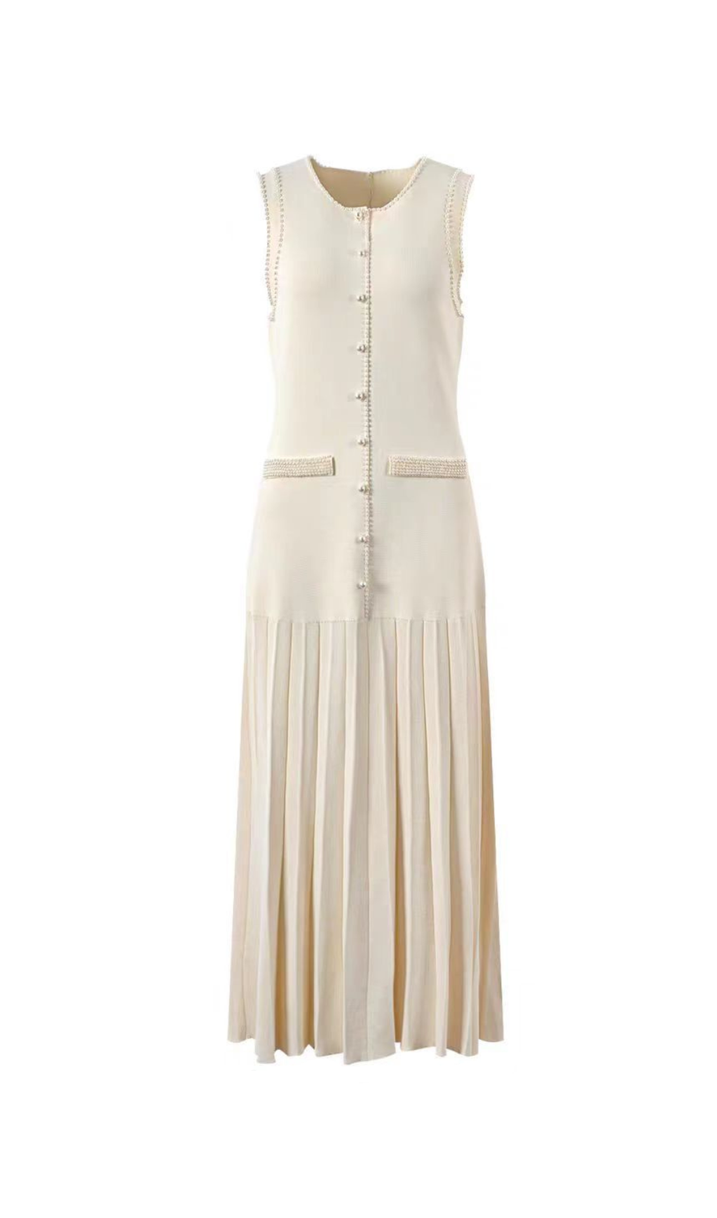 SALOME BEADED TRIM SLEEVELESS KNIT APRICOT MIDI DRESS