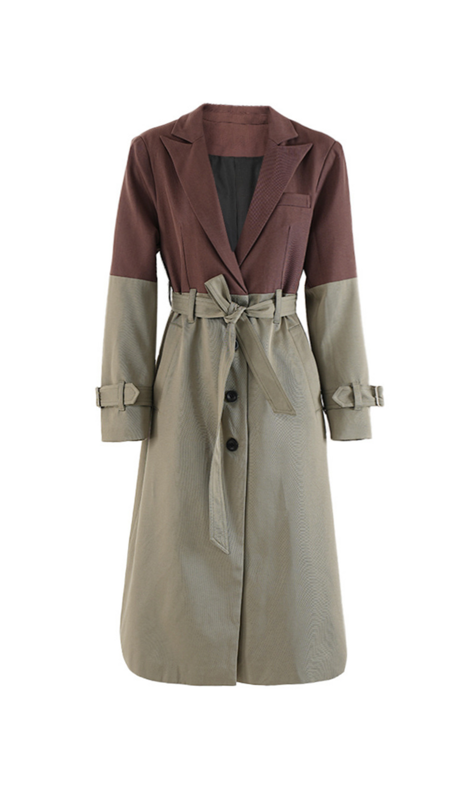 BELTED BLAZER TRENCH COAT IN BROWN GRAY