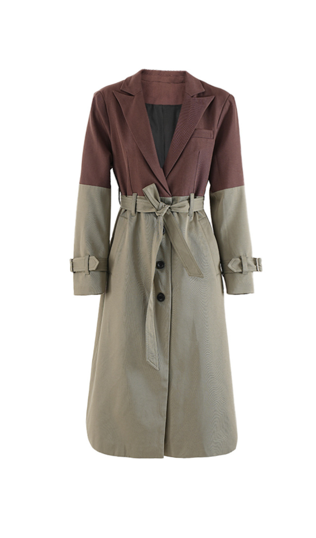 BELTED BLAZER TRENCH COAT IN BROWN GRAY