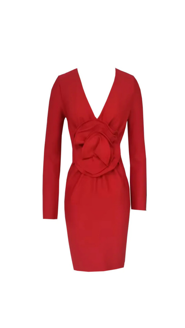 AIIZIE BERTILDE V NECK FLOWER MINI DRESS IN RED - product image