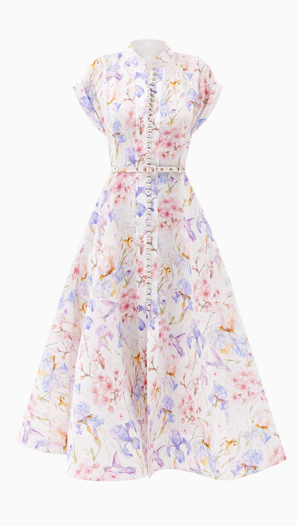 AIIZIE MULTICOLOR FLORAL PRINT A-LINE MIDI DRESS - product image