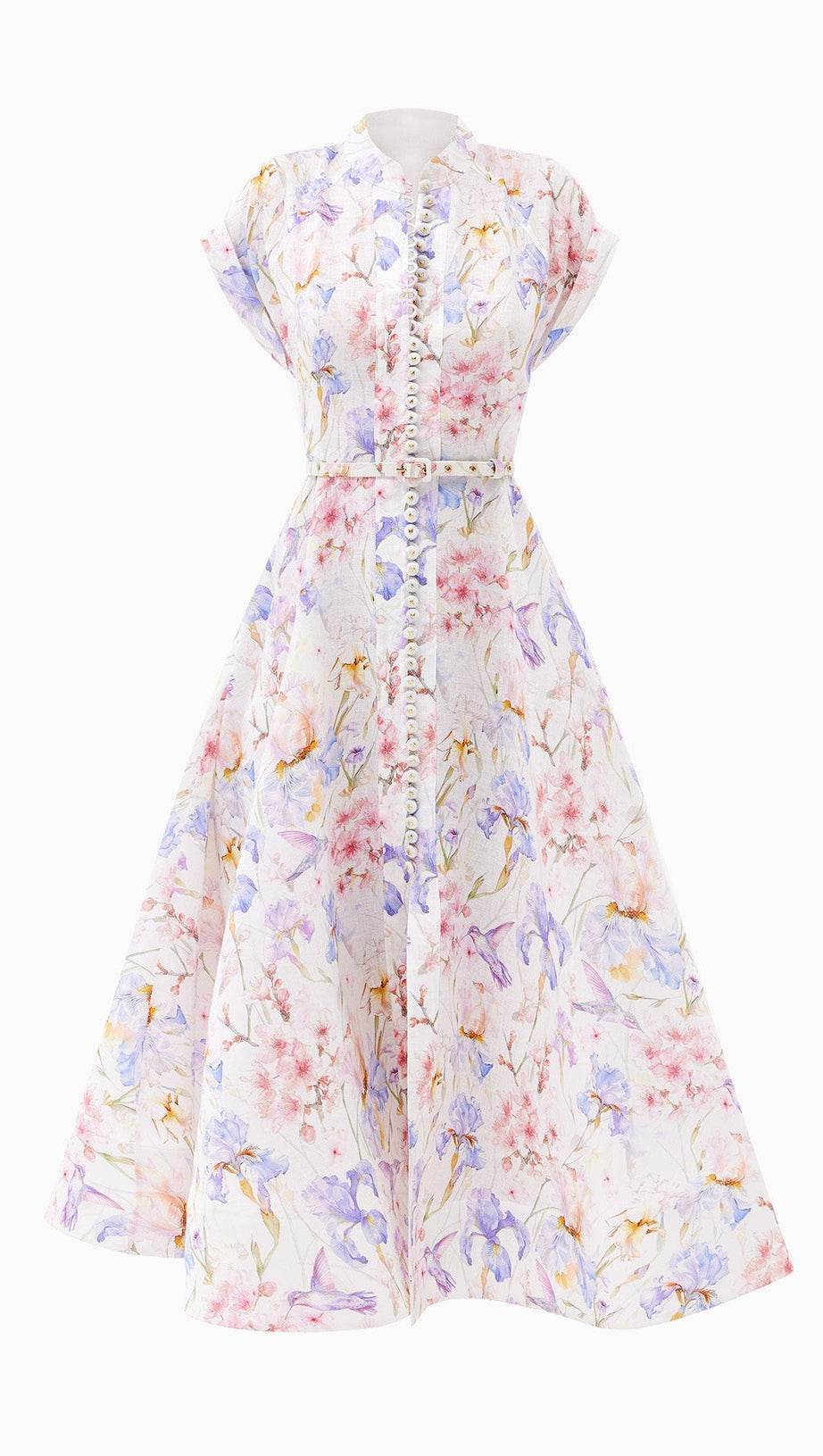 MULTICOLOR FLORAL PRINT A-LINE MIDI DRESS