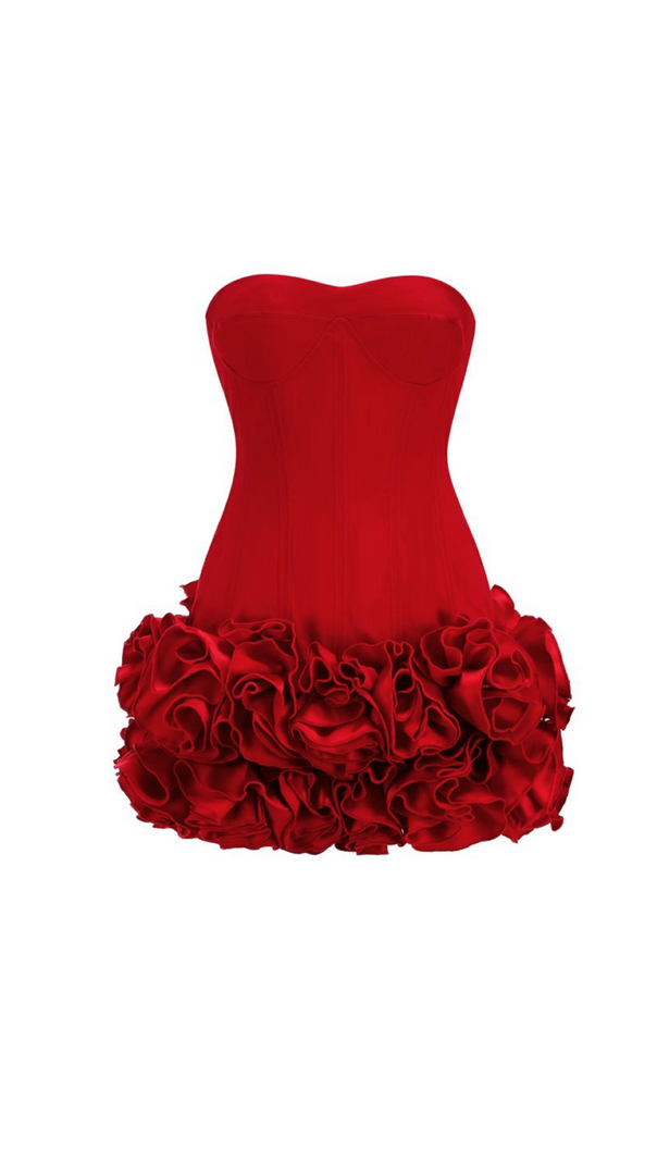 AIIZIE ANGELA RED FLOWER-TRIM EMBELLISHED STRAPLESS MINI DRESS - product image