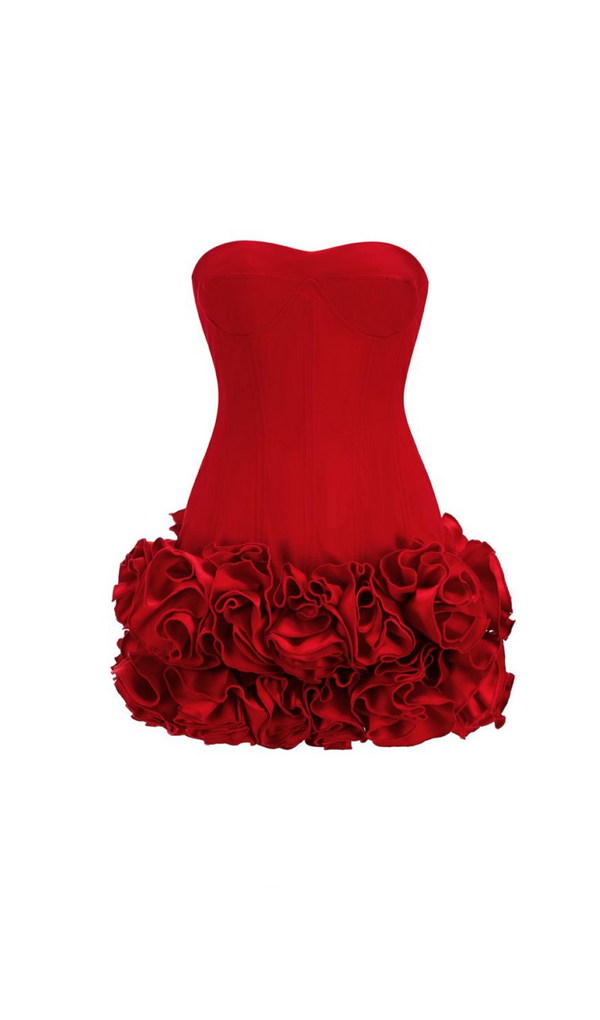 ANGELA RED FLOWER-TRIM EMBELLISHED STRAPLESS MINI DRESS