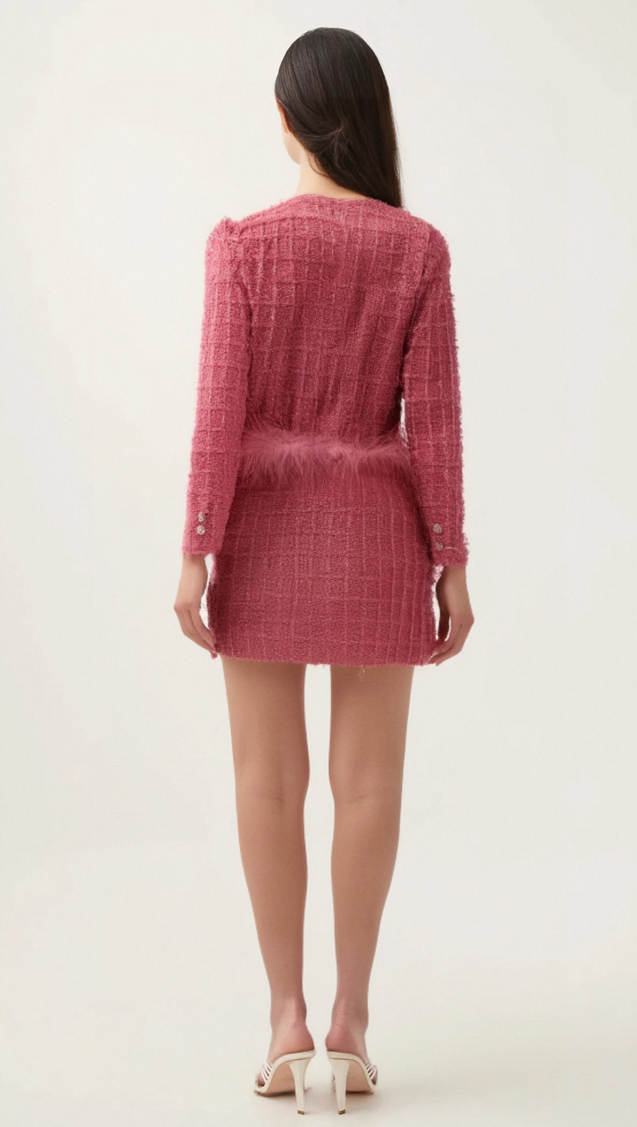 Completo coordinato giacca e gonna con frange in tweed GISÈLE