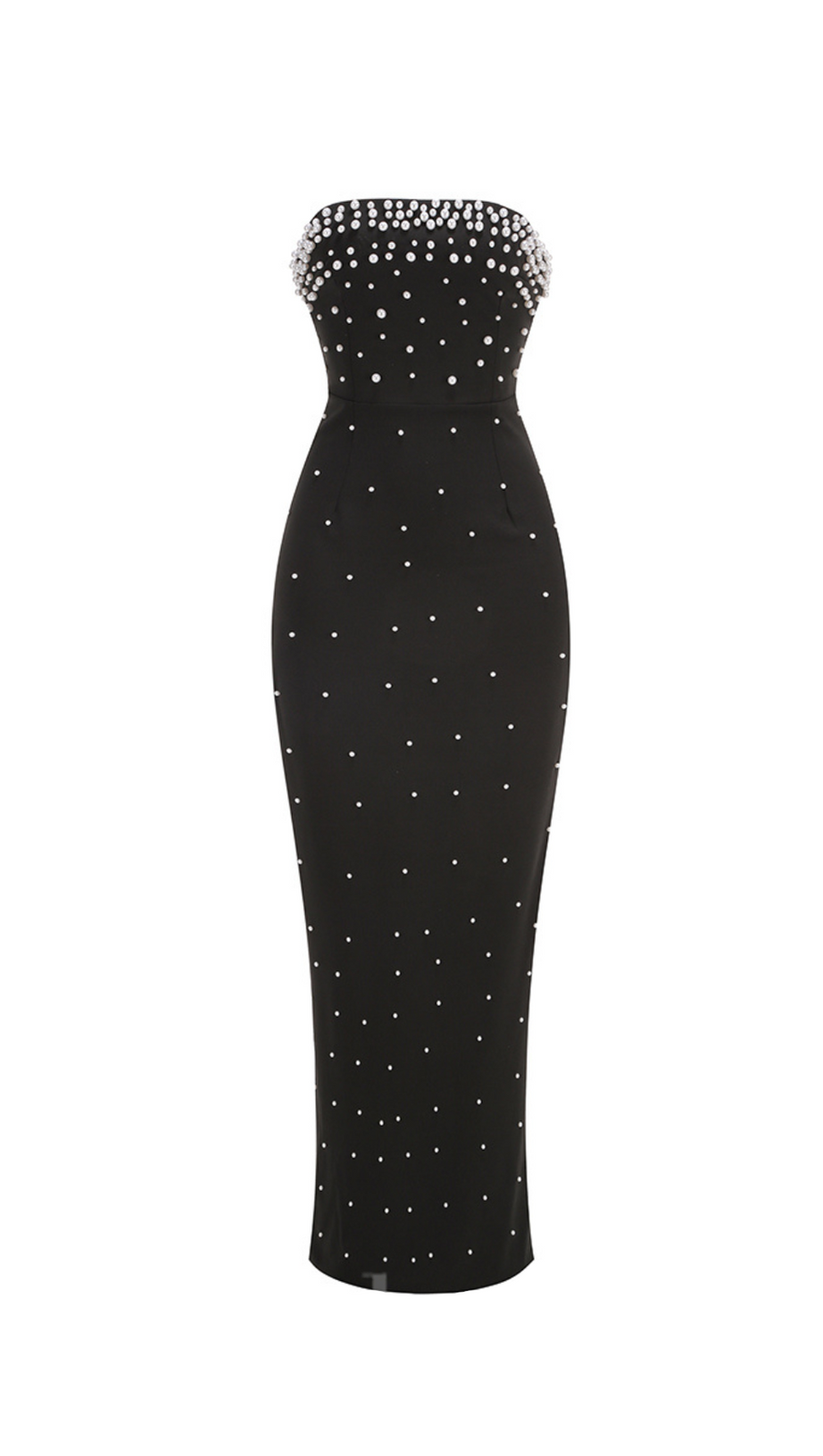 perlenverziertes trägerloses Kleid in Schwarz