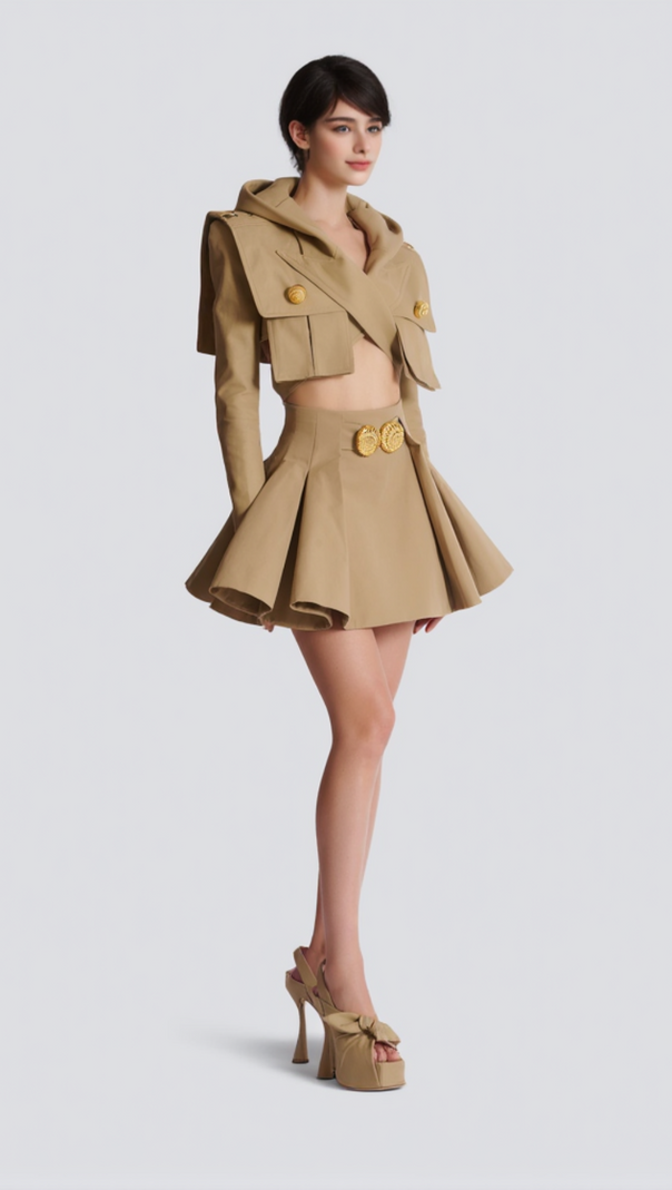 AIIZIE ASINA GOLD BUTTONED MINI SKIRT IN KHAKI - product image