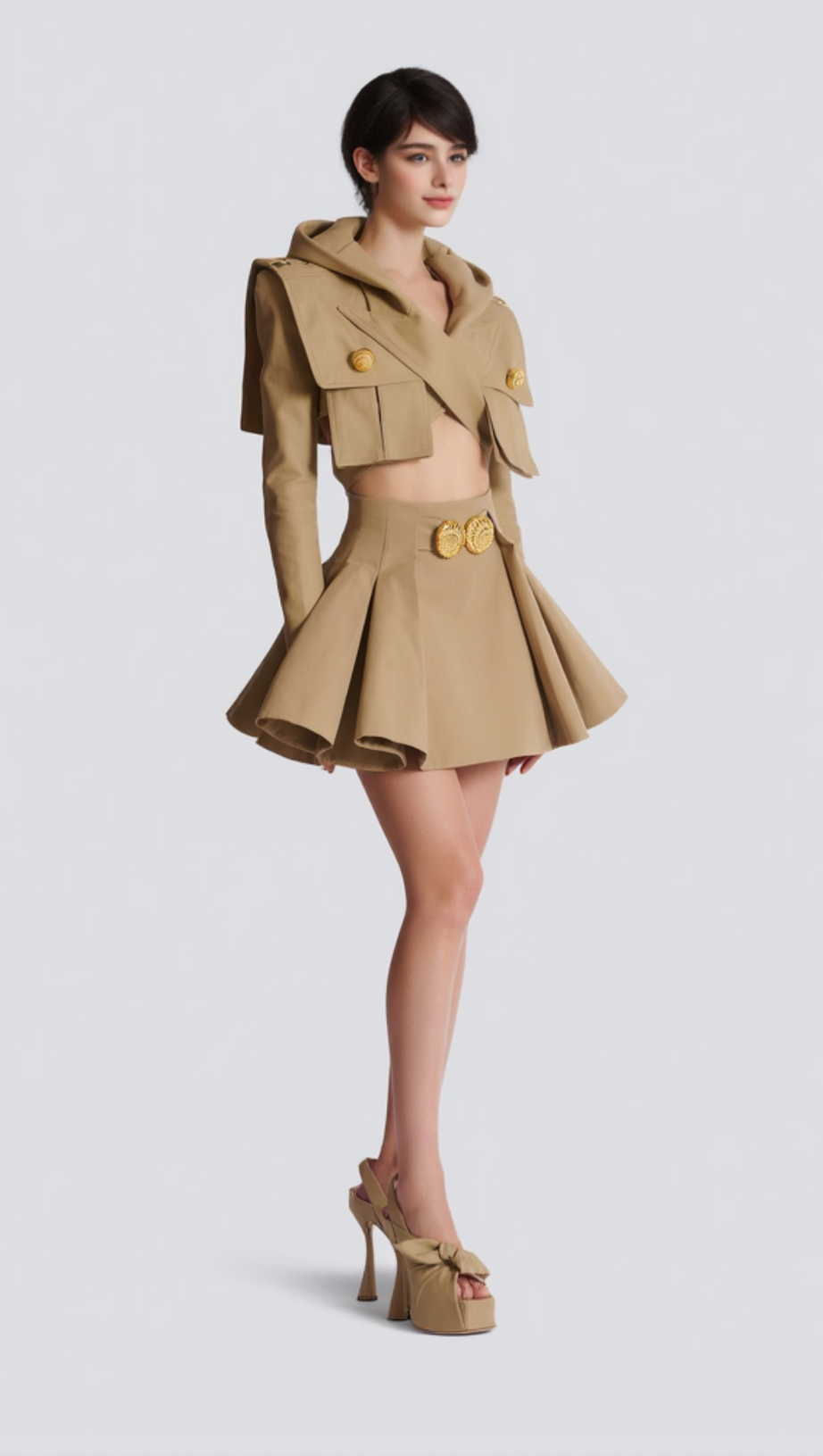 MINIGONNA ASINA CON BOTTONI ORO IN CACHI