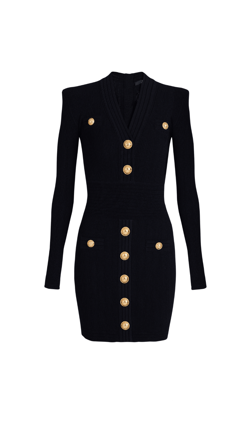 MINI ABITO CORTO IN MAGLIA NERO TARA CON BOTTONI ORO