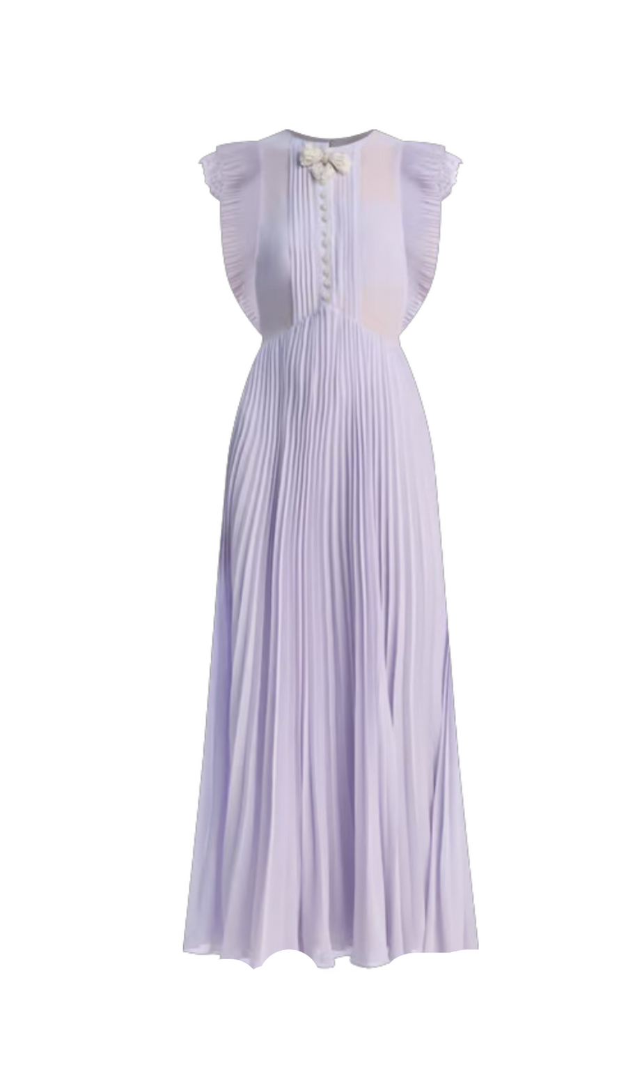 Abito lungo in chiffon con volant lilla