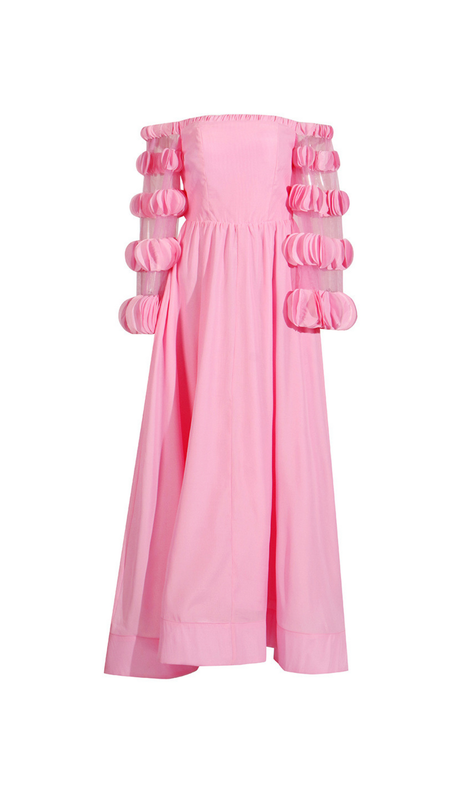PETALS STRAPLESS TULLE MAXI DRESS IN PINK